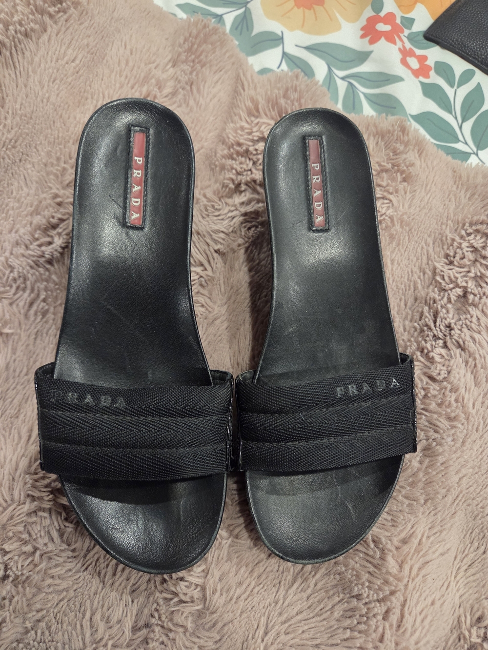 Prada Black Women's Slide Mules with Fabric Strap